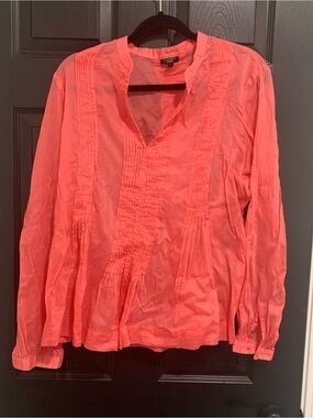 Talbots | Coral Pink Pintuck Peasant Cotton Blouse | Sz M